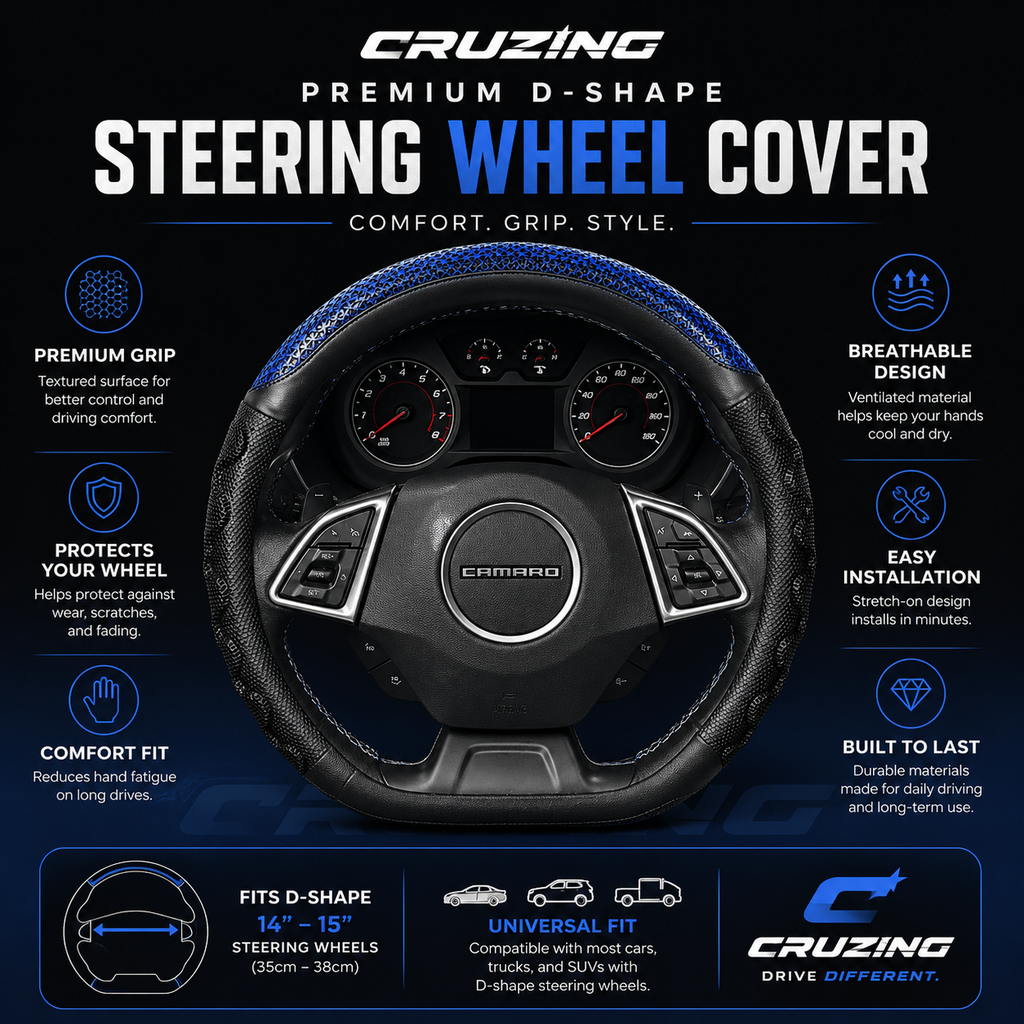 CRUZING Premium D-Shape Steering Wheel Cover